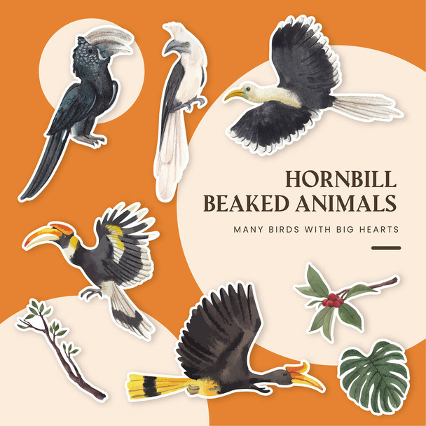 Tarra malli Hornbill lintu käsite, akvarelli tyyli - Vektori, kuva