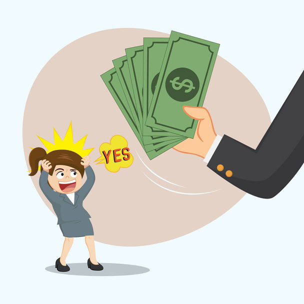 Business big hand give money to businesswoman, illustration vector cartoon - Vector, Image