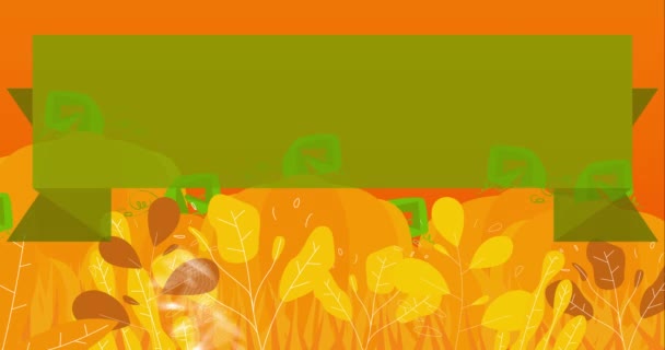 Feliz Día de Acción de Gracias en una cinta. 4k animado con calabazas multicolores en el fondo. Vacaciones de felicitación, frase retro para expresar felicitaciones. - Imágenes, Vídeo