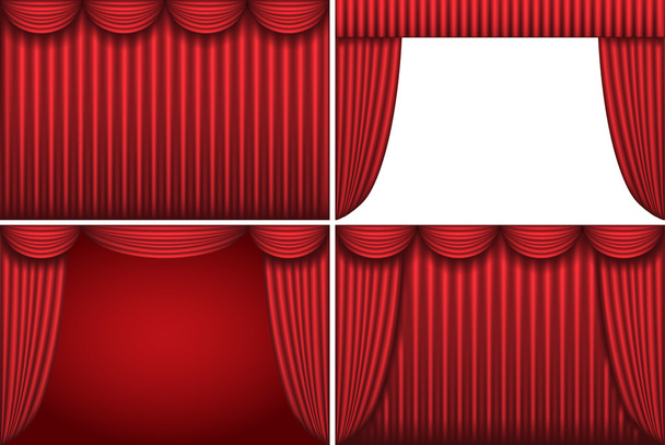 vier achtergronden met rode theater gordijnen. - Vector, afbeelding