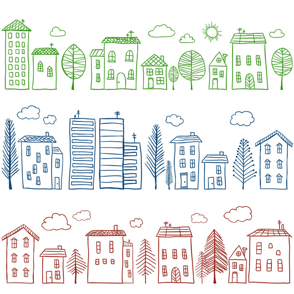 Houses doodles seamless pattern - Vector, Image