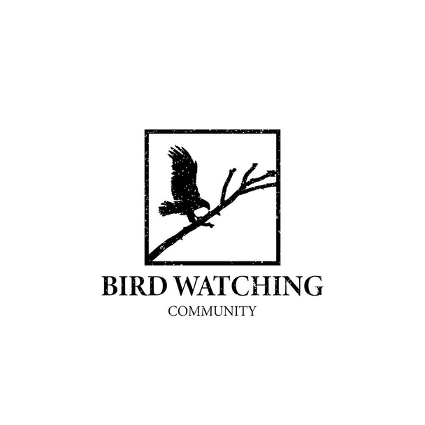 Птица, сидящая на логотипе филиала, используемом для создания логотипа сообщества наблюдения за птицами. - Вектор,изображение