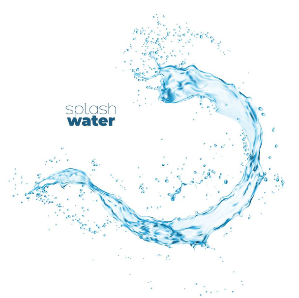 Şeffaf su sıçratır ya da sıçratarak dalgalanır. İzole edilmiş temiz mavi vektör suyu dökülen damlalar ile ya da taze kristal saf içecek damlaları ile sıvı berrak aqua - Vektör, Görsel
