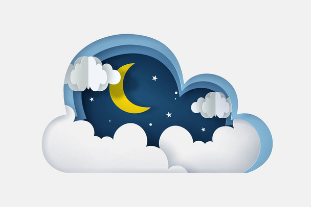 Vektorový a digitální styl Moon, Cloud a Star v noci. - Vektor, obrázek