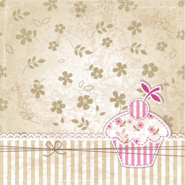 Vintage background with cupcake - Διάνυσμα, εικόνα