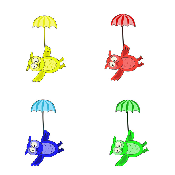 Seamless owls, flying under the umbrellas - Vector, Image