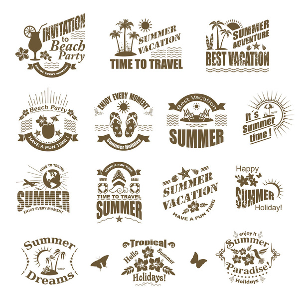 Set of SUMMER design elements and frames. Travel and vacation labels. - ベクター画像