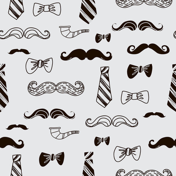 Mustache  seamless pattern retro cartoon  style  Happy Father's day. Art Deco vintage cute texture. For your design, barber shop, textile, social media post, web sait. Vector illustration.   - Vetor, Imagem