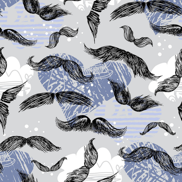 Mustache  seamless pattern retro cartoon  style  Happy Father's day. Art Deco vintage cute texture. For your design, barber shop, textile, social media post, web sait. Vector illustration.   - Διάνυσμα, εικόνα