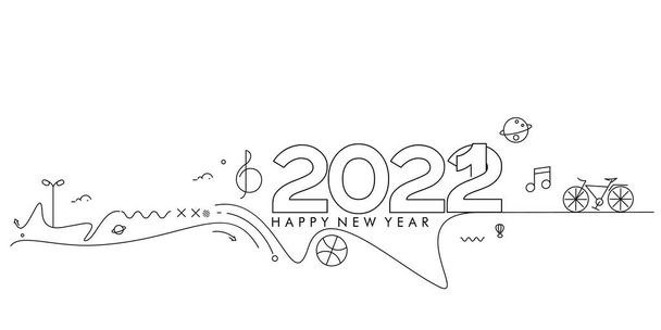 Felice anno nuovo 2022 Testo con mondo di viaggio Design Patter, Vector illustration. - Vettoriali, immagini