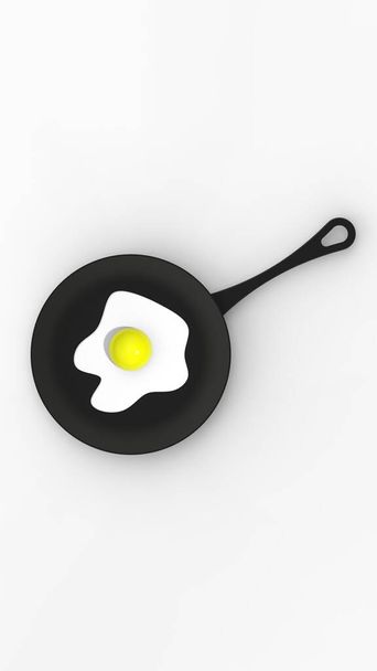 τηγανητό αυγό σε τηγάνι σε λευκό φόντο. Κάτοψη της συσκευής τηγανίσματος. αυγό κοτόπουλου μαγειρεύεται στη σχάρα. Κάθετη εικόνα 3D εικόνα. 3D απόδοση. - Φωτογραφία, εικόνα