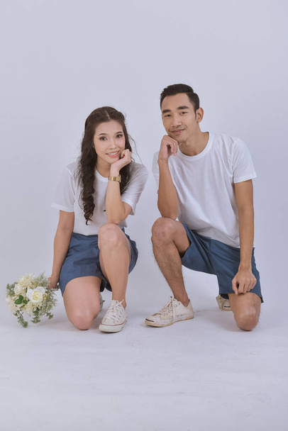 pre-wedding groom and bride in a simple dress - Photo, Image
