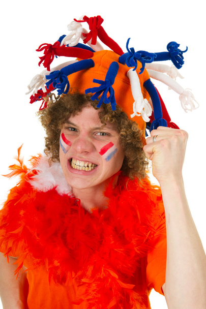 Boy is supporting the Dutch team - 写真・画像