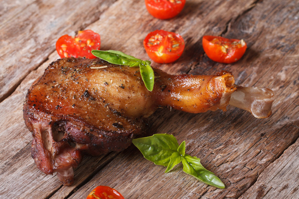 roasted duck leg with basil and cherry tomatoes horizontal - Photo, Image