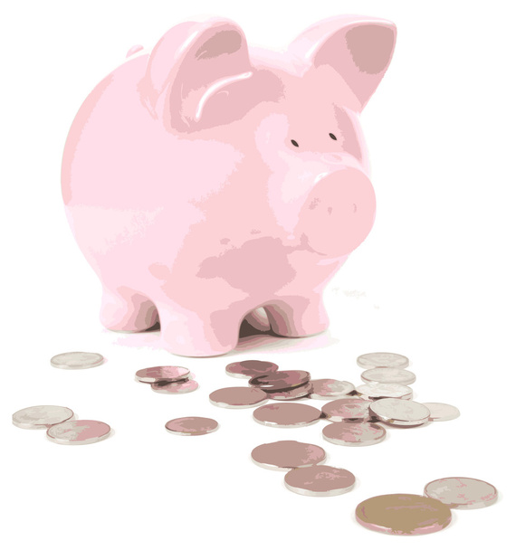 Piggy bank and coins - Vektori, kuva