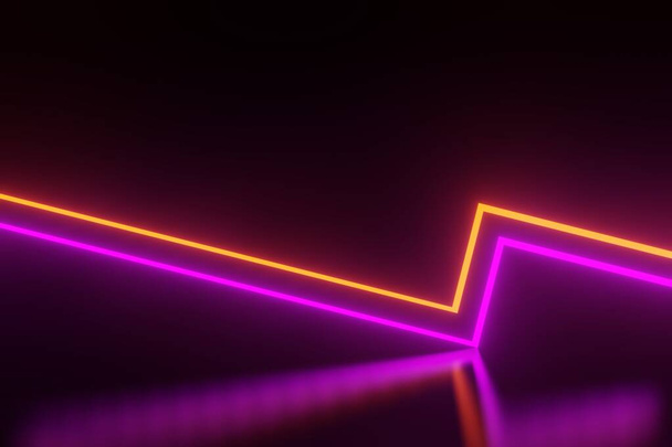 3D рендеринг неонового света RGB на фоне темноты. Абстрактные лазерные линии показывают ночью. Сцена луча ультрафиолетового спектра для макета и веб-баннера. - Фото, изображение