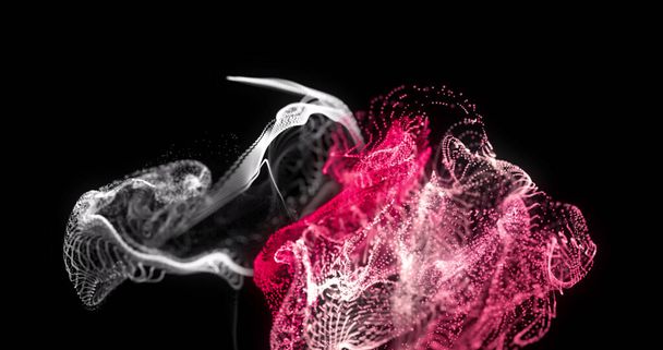 Image of red and white particles moving on black background. movement, energy and form, abstract interface background concept digitally generated image. - Zdjęcie, obraz