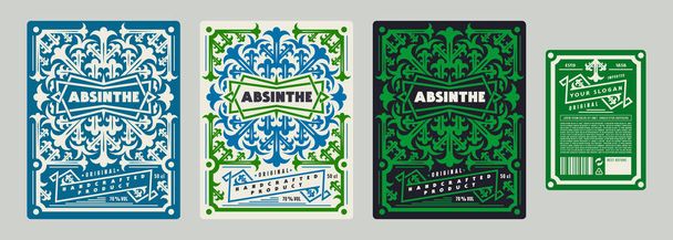 Template decorative label for absinthe and other alcohol drink. Ornament in medieval style. Vector illustration - Vector, Image