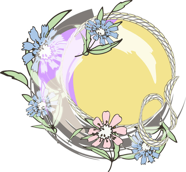 Sublimation of a round frame. Vintage flower wreath. Mother's Day, Valentine's Day.Ropes and knotted threads in a circle. With a place to record in the center. Pastel colors. For pillows, mugs and T-shirts.Postcard template. Baby cute stylish. - Вектор,изображение