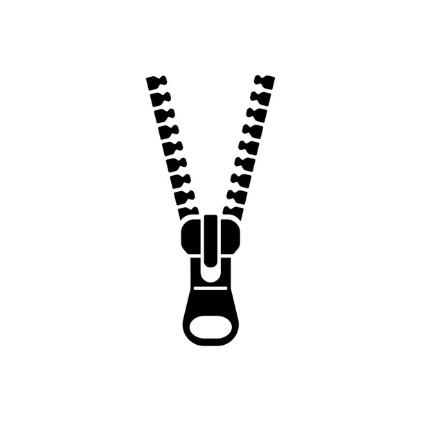 Offener Reißverschluss. Solider Vektor schwarzes Symbol isoliert auf weißem Hintergrund - Vektor, Bild