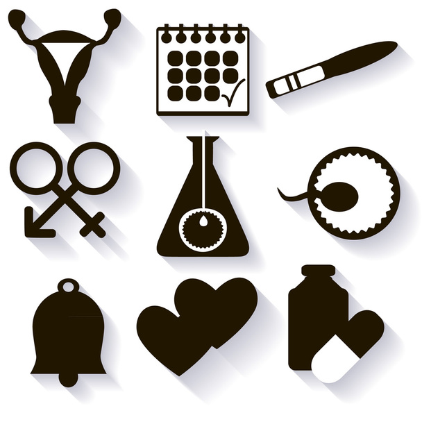 Conjunto vetorial de ícones para o período menstrual e a data de concepção ideal
 - Vetor, Imagem