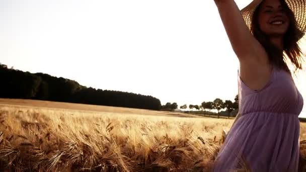 Girl Enjoys Wheat Field - Video