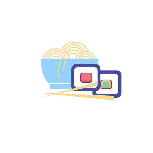 Sushi de desenhos animados planos e macarrão, pratos de restaurante e café, conceito de ilustração vetorial de serviço de entrega de alimentos - Vetor, Imagem