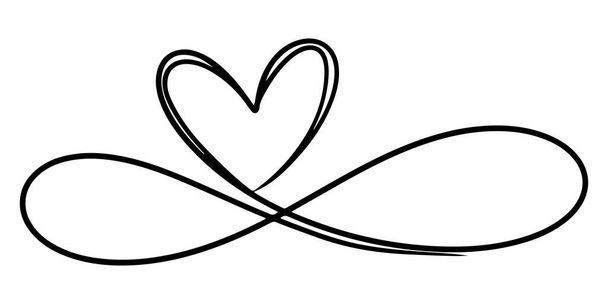 hand drawn heart with thin line, divider shape, Tangled grungy round scribble Isolated on white background. Love heart In the sign of infinity. Vector illustration. - Vector, Image