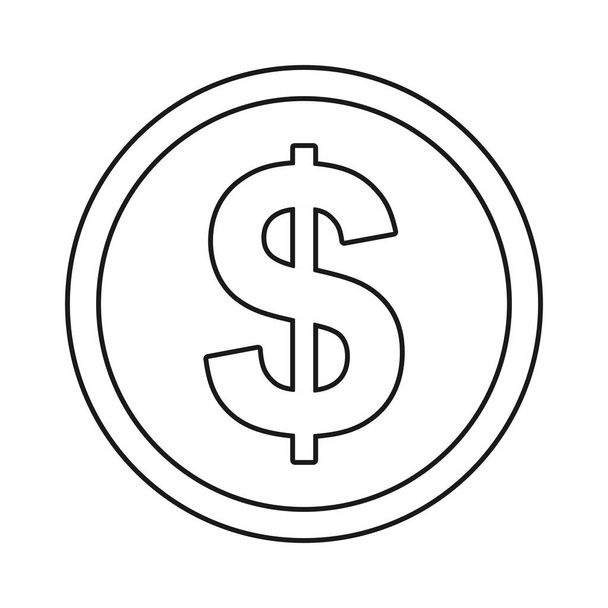 Coin with dollar symbol outline in vector icon - Vettoriali, immagini