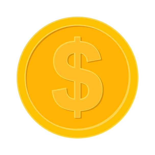 Coin with dollar symbol or 3D gold coin in vector icon - Vektor, obrázek