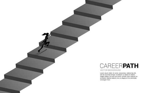 Silhouette of businesswoman running up stair. Concept of people ready to up level of career and business. - Vector, Image