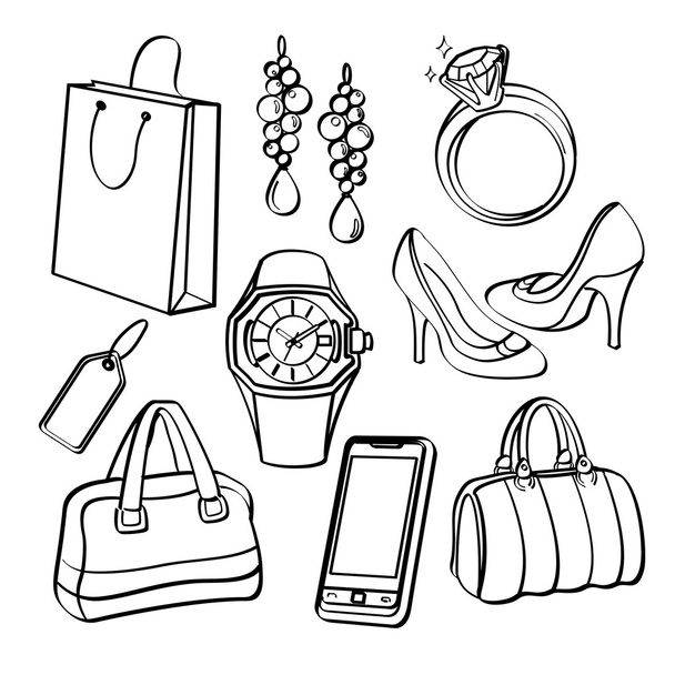 Shopping Set and Consumer Goods Collectio - Vector, Image