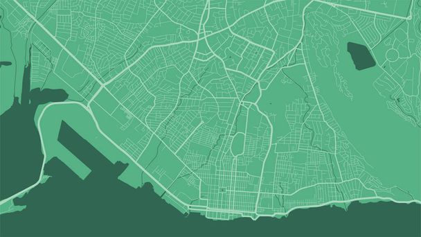 Green Kingston City mapa de fondo vector de área, calles y cartografía del agua ilustración. proporción de pantalla ancha, plano digital diseño streetmap. - Vector, Imagen