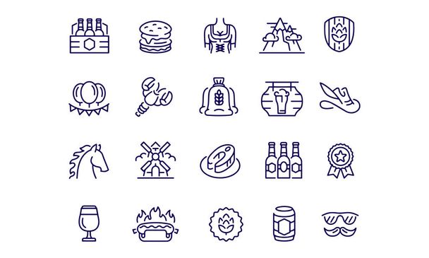 Basic Beer Festival Icons Szerkeszthető stroke vektor dizájn  - Vektor, kép