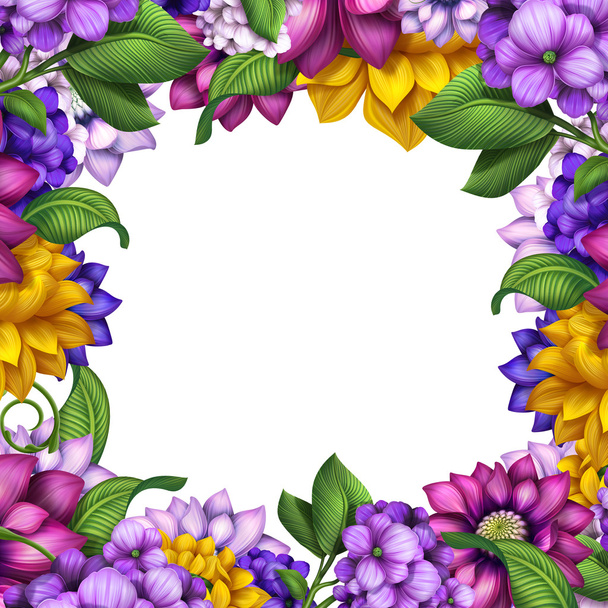Colorful square floral frame - Zdjęcie, obraz