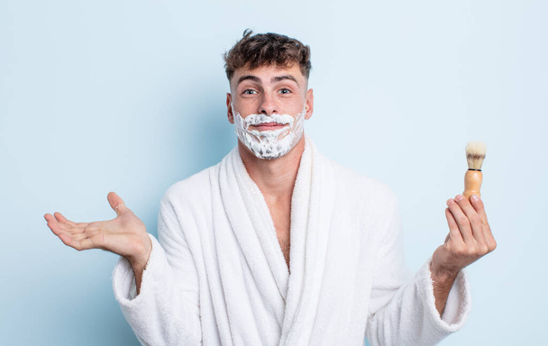 handsome hispanic man shaving with foam - Foto, Imagen