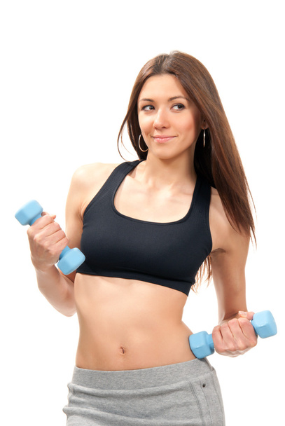 Fitness woman on diet workout dumbbells - Fotoğraf, Görsel