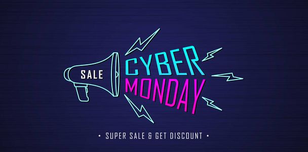 social media marketing concept of Cyber monday sale with megaphone symbol and flash model. applicable for promotion, billboard, online shopping, poster, web banner, brochure and flyer design concept. - ベクター画像