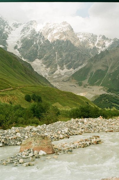 Caucasus Mountains, Georgian mountains, Svaneti mountains, 35mm analog film photo, Georgia,  - Φωτογραφία, εικόνα