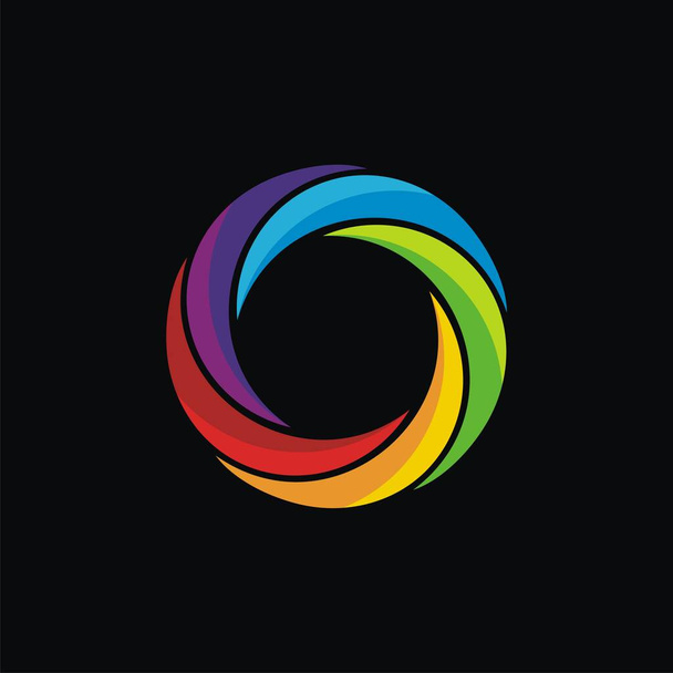 χρωματιστό γράμμα o στυλ συστροφή με 5 στοιχεία σχεδιασμό λογότυπο σε μαύρο φόντο - Διάνυσμα, εικόνα