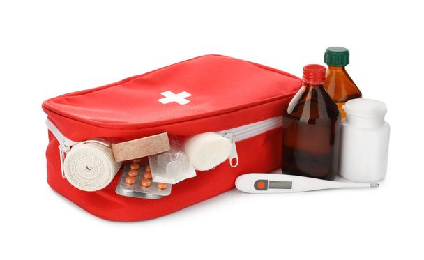 First aid kit on white background. Health care - Фото, изображение