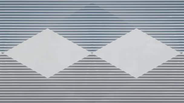 Twee ruitvormige witte frames tegen een achtergrond die lijkt op een metalen blinde gemaakt van zilver gepolijst aluminium. De frames strekken zich verticaal uit, blijven een tijdje in dezelfde maat en dan weer smal. Geschikt - Video