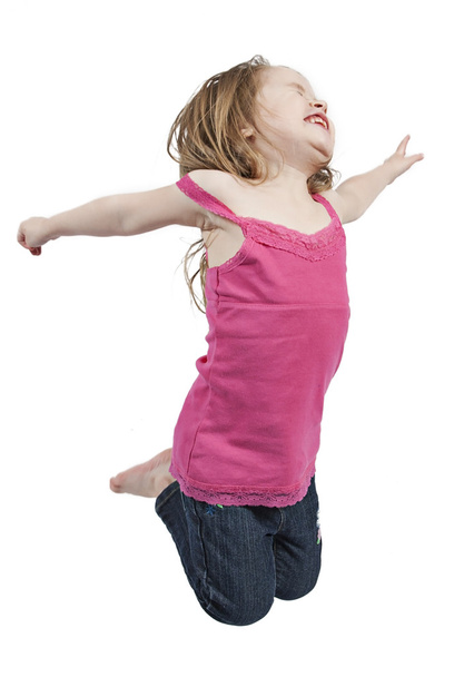 Happy little girl jumping in air - Foto, Imagem