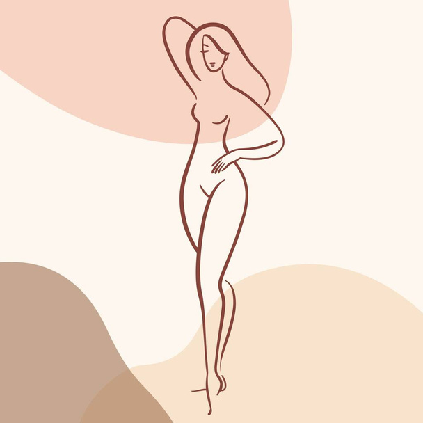 Fashion illustration. The female body. Elegant nude figure, art poster. Stylish sketch of a naked woman - Вектор,изображение