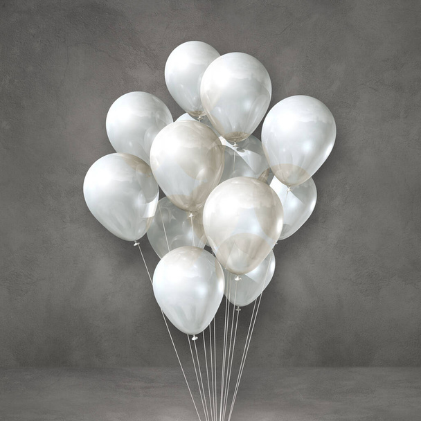 Weiße Luftballons stapeln sich auf einem grauen Wandhintergrund. 3D Illustrationsrenderer - Foto, Bild