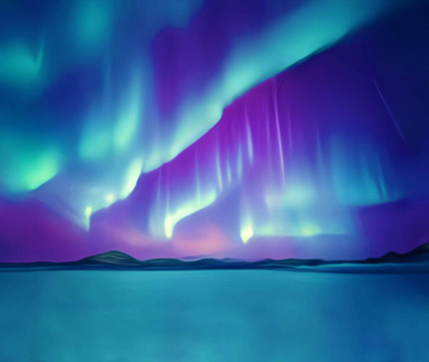 Mysterious northern polar lights phenomenon illustration - Photo, Image