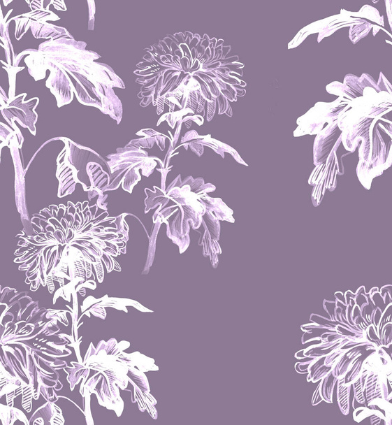 Trendy color floral seamless pattern with Chrysanthemum flowers isolated. - Foto, afbeelding