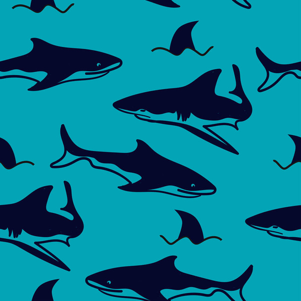 motif sans couture vectoriel dessiné à la main avec des requins - Vecteur, image
