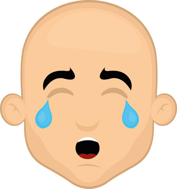 Ilustración vectorial de la cara de un calvo de dibujos animados llorando y con lágrimas cayendo de sus ojos - Vector, imagen