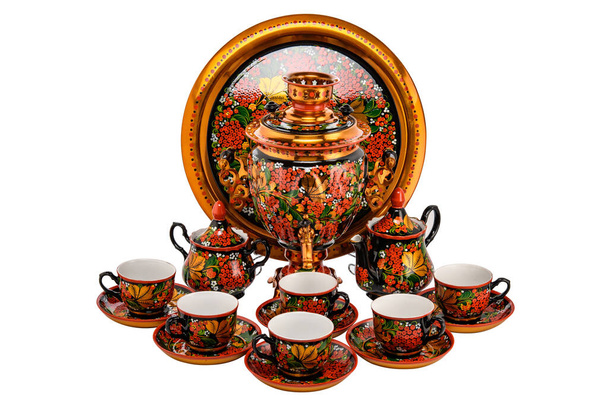 Conjunto de chá de utensílios folclóricos russos antigos. - Foto, Imagem